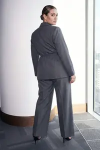 Trendyol Curve Limited Edition Anthracite Striped Binding Detailed Plus Size Weaving Jacket - Image 3