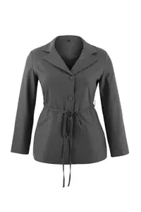 Trendyol Curve Limited Edition Anthracite Striped Binding Detailed Plus Size Weaving Jacket - Image 4