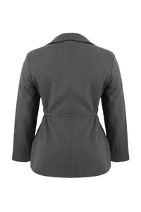 Trendyol Curve Limited Edition Anthracite Striped Binding Detailed Plus Size Weaving Jacket - Image 6