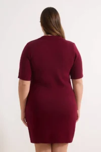 Trendyol Curve Burgundy Polo Shirt Collar buttoned Short / Mini Knit Dress - Image 4
