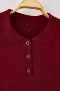 Trendyol Curve Burgundy Polo Shirt Collar buttoned Short / Mini Knit Dress - Image 6