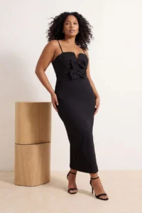 Trendyol Curve Black Weaving Plus Size Bodysuit hugging Midi Chic Evening Gown & Graduation Dress - Image 3