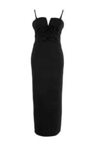 Trendyol Curve Black Weaving Plus Size Bodysuit hugging Midi Chic Evening Gown & Graduation Dress - Image 4