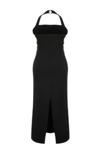 Trendyol Curve Black Body-Fitting Off-Shoulder Neck Weaving LONG Chic Evening Gown Plus Size Dress - Image 6