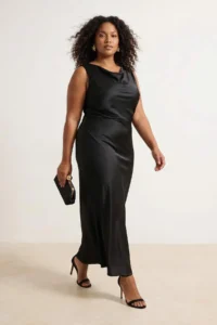 Trendyol Curve Black Satin Weaving Plus Size Dress