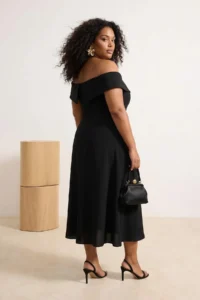 Trendyol Curve Black Carmen Collar A-Kesim Weaving Chic Evening Gown Plus Size Dress