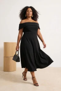 Trendyol Curve Black Carmen Collar A-Kesim Weaving Chic Evening Gown Plus Size Dress - Image 2