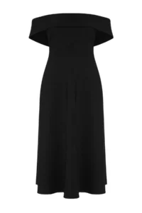 Trendyol Curve Black Carmen Collar A-Kesim Weaving Chic Evening Gown Plus Size Dress - Image 4