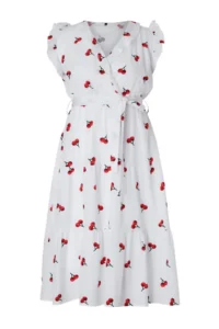 Trendyol Curve Multicolored Kiraz Patterned shally Weaving Plus Size Dress