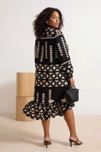 Trendyol Curve Black Midi Wide Cut Border Pattern Detailed Boho Weaving Plus Size Dress - Image 3