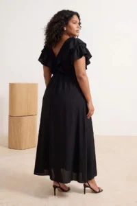 Trendyol Curve Black Plain A Cut with flywheel Midi Summer Weaving Plus Size Dress - Image 2