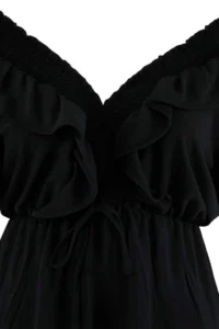 Trendyol Curve Black Plain A Cut with flywheel Midi Summer Weaving Plus Size Dress - Image 5