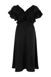 Trendyol Curve Black Plain A Cut with flywheel Midi Summer Weaving Plus Size Dress - Image 6