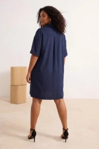 Trendyol Curve Navy Blue Modal Wide Cut Midi Weaving Shirt Dress - Image 3