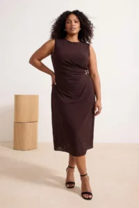Trendyol Curve Brown Finike Weaving Plus Size Dress - Image 3