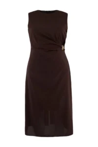 Trendyol Curve Brown Finike Weaving Plus Size Dress - Image 4