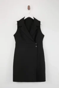 Trendyol Curve Black Jacket Yaka buttoned Mini Weaving Plus Size Dress - Image 4
