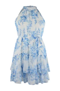 Trendyol Curve Ecru flower patterned A-Cut Boho Layered Lined Siphon Flight Flight Weaving Mini Dress - Image 4