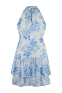 Trendyol Curve Ecru flower patterned A-Cut Boho Layered Lined Siphon Flight Flight Weaving Mini Dress - Image 6