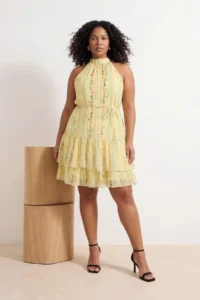 Trendyol Curve Yellow flower patterned A-Cut Boho Layered Lined Siphon Flight Flight Weaving Mini Dress - Image 3