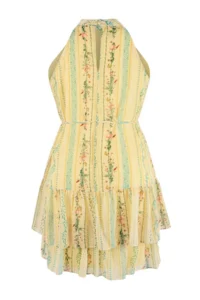 Trendyol Curve Yellow flower patterned A-Cut Boho Layered Lined Siphon Flight Flight Weaving Mini Dress - Image 6