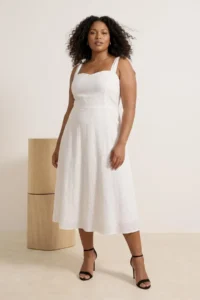 Trendyol Curve White embroidery Midi Thick Sleeveless Weaving Plus Size Dress - Image 2