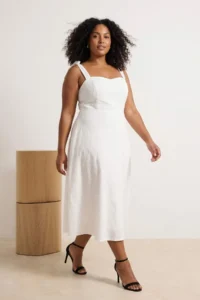 Trendyol Curve White embroidery Midi Thick Sleeveless Weaving Plus Size Dress - Image 3