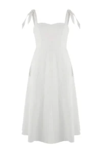 Trendyol Curve White embroidery Midi Thick Sleeveless Weaving Plus Size Dress - Image 4
