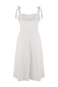Trendyol Curve White embroidery Midi Thick Sleeveless Weaving Plus Size Dress - Image 6