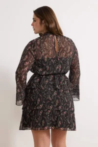 Trendyol Curve Black Crispy flower patterned Mini Siphon Lined Weaving Plus Size Dress - Image 4