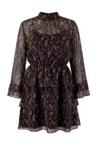 Trendyol Curve Black Crispy flower patterned Mini Siphon Lined Weaving Plus Size Dress - Image 5