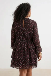 Trendyol Curve Brown Crispy flower patterned Mini Siphon Lined Weaving Plus Size Dress - Image 4