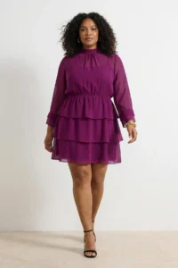 Trendyol Curve Plum Mini Siphon Lined Weaving Plus Size Dress