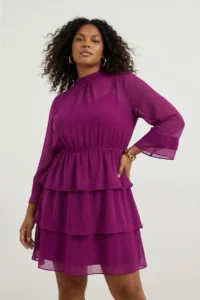 Trendyol Curve Plum Mini Siphon Lined Weaving Plus Size Dress - Image 2