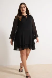 Trendyol Curve Black Siphon with flywheel Mini Weaving Plus Size Dress