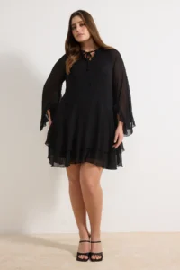 Trendyol Curve Black Siphon with flywheel Mini Weaving Plus Size Dress - Image 2