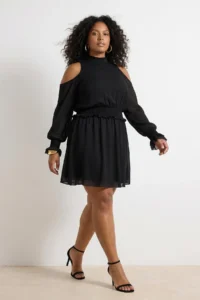 Trendyol Curve Black Siphon Weaving Mini Plus Size Dress