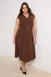 Trendyol Curve Brown Aerobin Midi Summer Weaving Plus Size Dress - Image 2