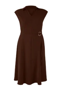 Trendyol Curve Brown Aerobin Midi Summer Weaving Plus Size Dress - Image 5