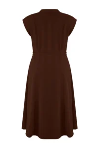 Trendyol Curve Brown Aerobin Midi Summer Weaving Plus Size Dress - Image 7