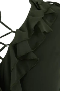 Trendyol Curve Khaki Siphon V-neck with flywheel Maxi Weaving Plus Size Dress - Image 6