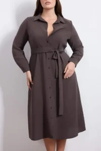 Trendyol Curve Wardrobe Essentials Brown Modal Weaving Plus Size Shirt Dress - Image 4