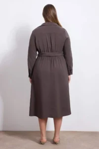 Trendyol Curve Wardrobe Essentials Brown Modal Weaving Plus Size Shirt Dress - Image 5