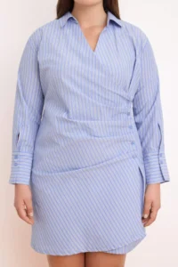 Trendyol Curve Mavi Mini Striped Weaving Plus Size Shirt Dress - Image 3