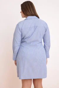 Trendyol Curve Mavi Mini Striped Weaving Plus Size Shirt Dress - Image 4
