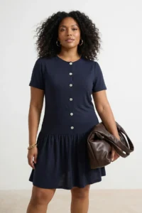 Trendyol Curve Anthracite Modal Soft Fabric Flowy Knitting Plus Size Dress