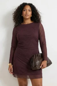 Trendyol Curve Brown flower patterned A-line Mini Knitting Plus Size Dress