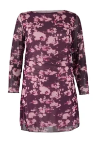 Trendyol Curve Burgundy flower patterned A-line Mini Knitting Plus Size Dress - Image 5