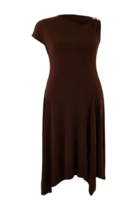 Trendyol Curve Limited Edition Brown Asymmetric Yaka Accessory Detailed Knitting Plus Size Dress - Image 5