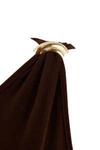 Trendyol Curve Limited Edition Brown Asymmetric Yaka Accessory Detailed Knitting Plus Size Dress - Image 6